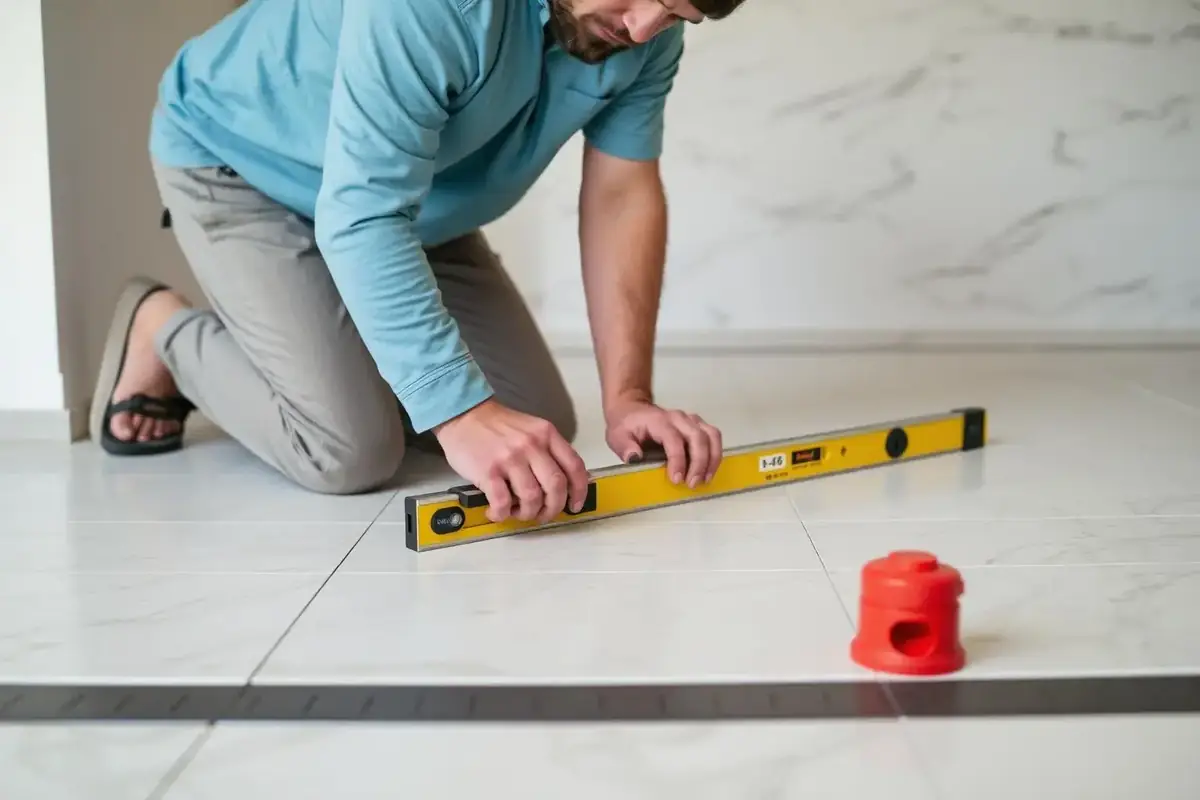 Large-format porcelain flooring and tiling works in a Dubai villa by INFRAMEX Projects