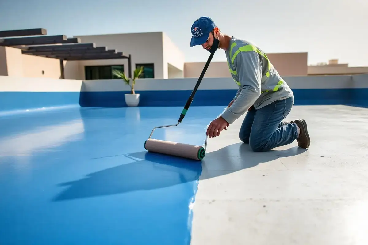 Roof waterproofing membrane application on a Dubai villa by INFRAMEX Projects
